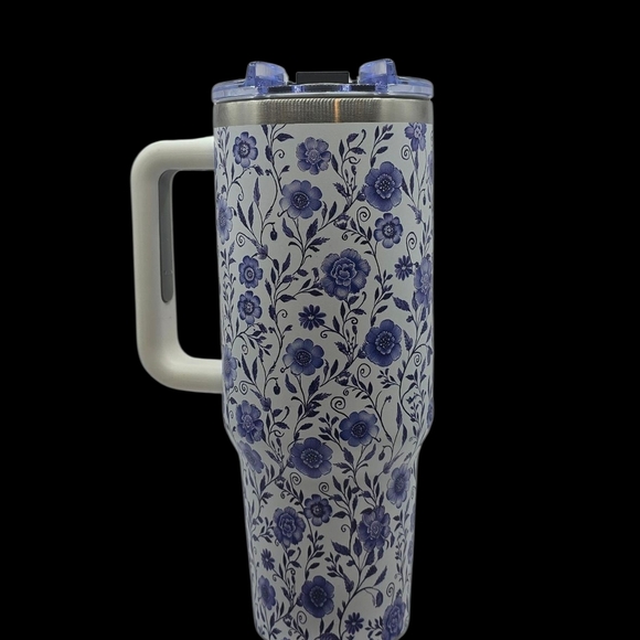 Floral Blue and White Insulated Tumbler - Picture 2 of 3